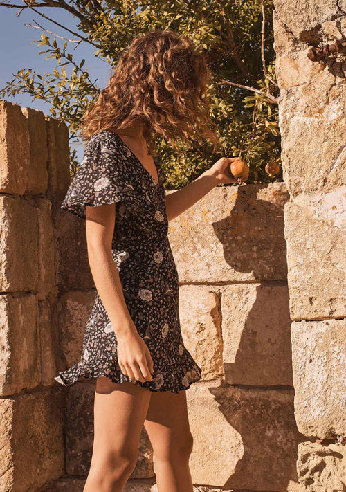 Valentina Fiesta Mini Dress - Black Floral